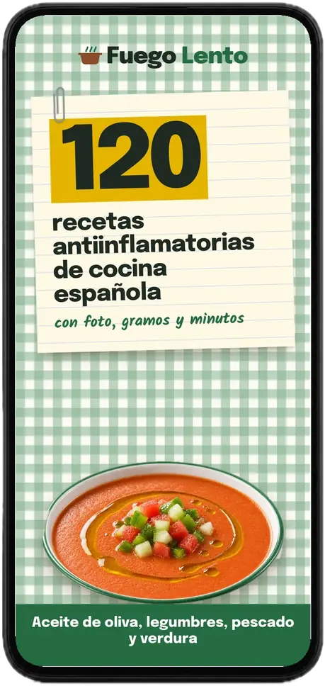 Portada del recetario en PDF abierta en un móvil: 120 recetas antiinflamatorias de cocina española