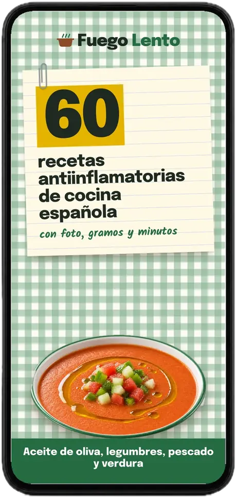 Portada del recetario Básico en un móvil: 60 recetas antiinflamatorias